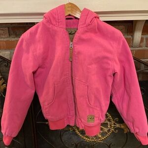 Roper Hooded Farm Work Canvas Jacket Youth Pink Sherpa Lined size 10-12